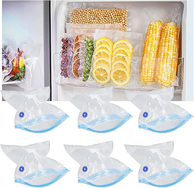 6-Pack Vacuum Storage Bags, 8.7x8.3in Reusable Space Saver Bags Transparent PE + PA Vacuum Sealer with Good Seal for Wardrobe Organization & Refrigerator Food Storage (C:26 * 34cm)