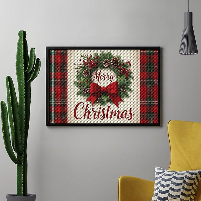 AIVKIEJK Diamond Painting Kits for Adults - Merry Christmas Red Bow & Pine Cones Painting DIY 5D Full Drill Diamond Dots Paintings with Diamonds Gem Art and Crafts Home Decor 8"x12"
