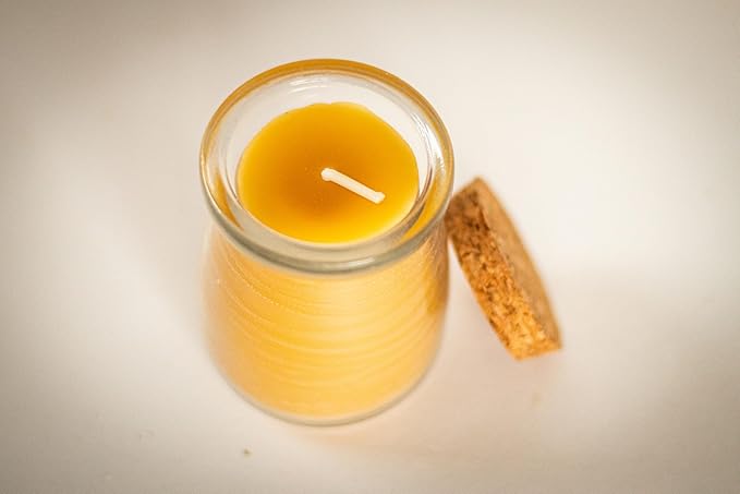 BeeTheLight Beeswax Jar Candle - 100% Pure USA Bees Wax in Glass Container with Cork Lid - Unscented - All Natural Light Honey Scent (7 oz w/Cork Lid, Unscented)