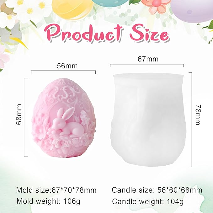 Easter Candle Mold for Candle Making, 3D Silicone Mold for Resin Casting DIY Plaster Polymer Clay Home Decoration (Rabbit&Eggs)
