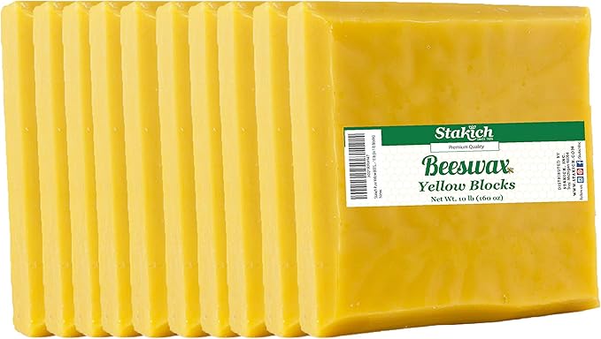 Stakich Yellow Beeswax Block - Natural, Triple Filtered - 10 Pound
