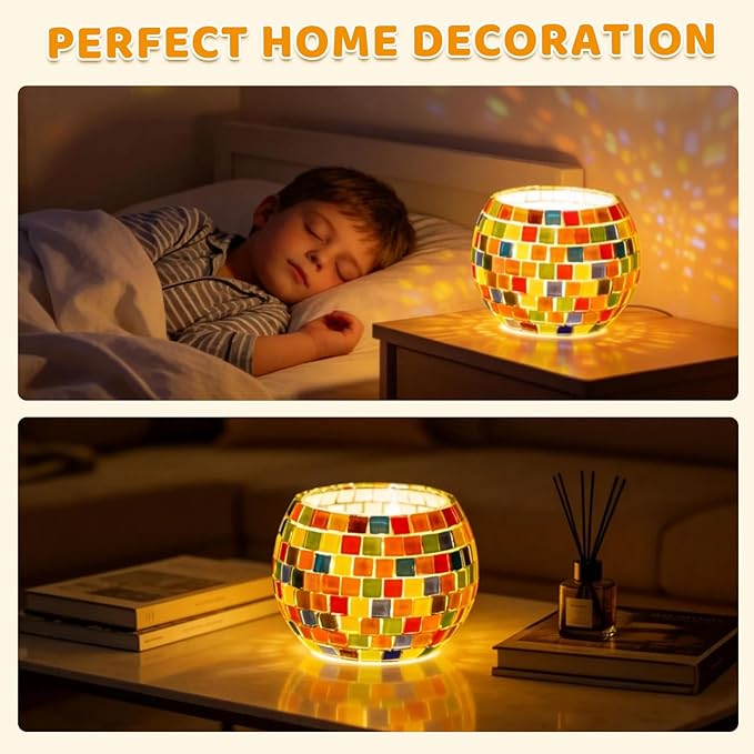 ONE TO FOUR Kids Craft Kit Mosaic Stained Glass Candle Holder - DIY Arts and Crafts for Kids Ages 8-12 & Adults, Turkish Night Light Making Kit, Ideal Home Decor Gift for Birthdays, Easter