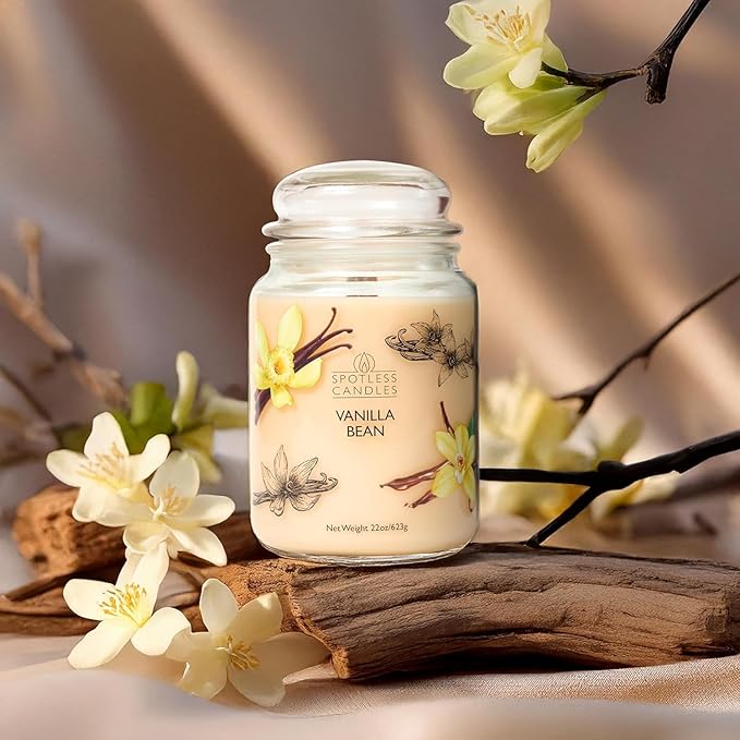 Candle Vanilla Bean 22oz with Wooden Wick in a Presentation Gift Box & Protective Shipper - Vanilla Scented Candles - Large Jar Candles