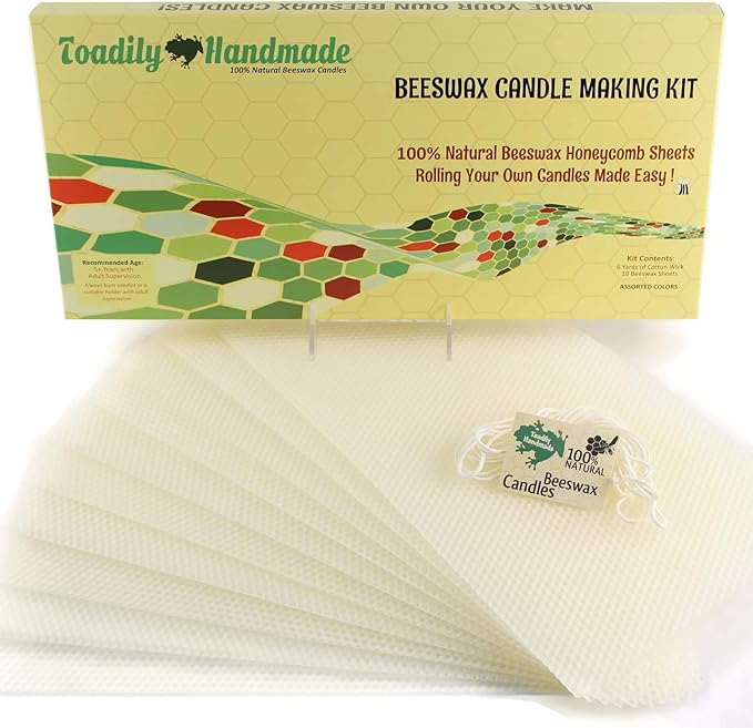 Make Your Own Beeswax Candle Kit - Includes 10 Full Size 100% Beeswax Honeycomb Sheets in Ivory and Approx. 6 Yards (18 Feet) of Cotton Wick. Each Sheet Measures Approx. 8" x 16 1/4".