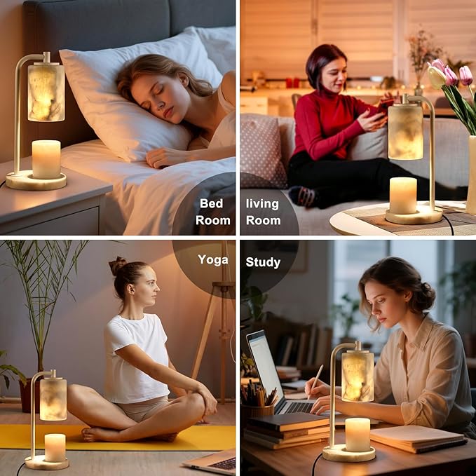 Marble Candle Warmer Lamp with Timer & Dimmer- Flameless Wax Melt Warmer, Electric Candles Warmer, Unique Textured Table Lamp for Jar Candles, Elegant Home & Bedroom Decor, Perfect Housewarming Gift