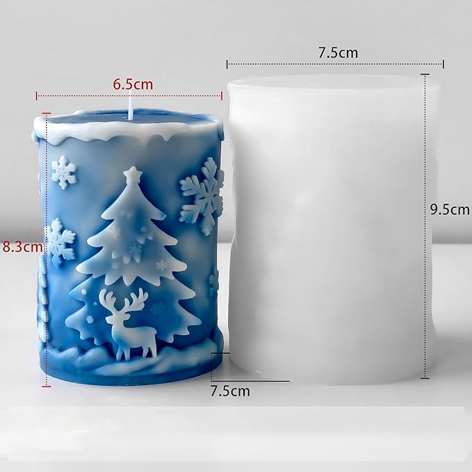 Christmas Deer Snowflake Santa Cylinder Candle & Resin Mold - Resin Casting Silicone Molds for Home Decor & Candle Making Wave Spiral Mold