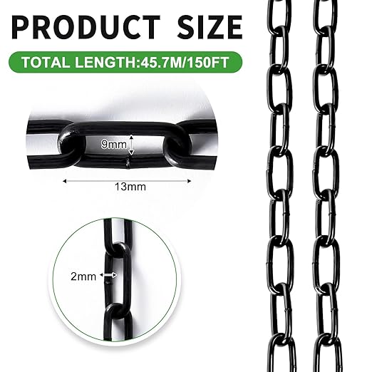 150 ft 1/12" Metal Hanging Chains Fixture Chain Decorative Black Chain Light Duty Chain Utility Chains for Hanging Plants, Basket, Light Fixture, Chandelier, Lamp (2mm 150ft)