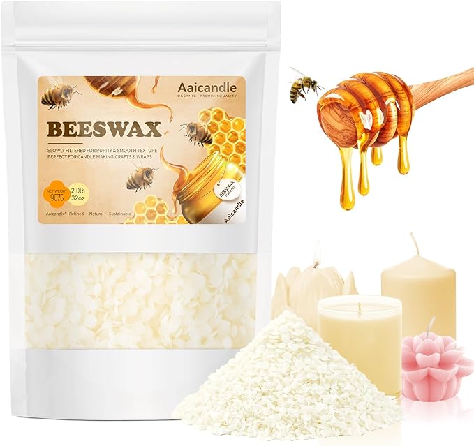 Aaicandle Beeswax Pellets 2LB (32 oz) | 100% Pure Natural Bees Wax for Candle Making | Candle Wax Beads & Bees Wax Pellets Melts for DIY Crafts and Candle Wax, DIY Gifts for Birthday, Wedding Crafts