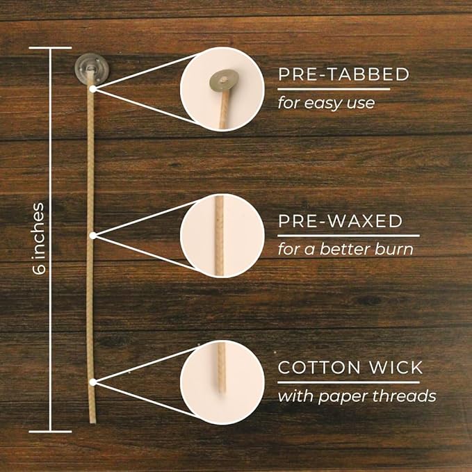 Direct Candle Supply - Slow Burn Cotton Pre-Waxed Wicks - CD Wick 10 for Candle Making - 100 Pack, White
