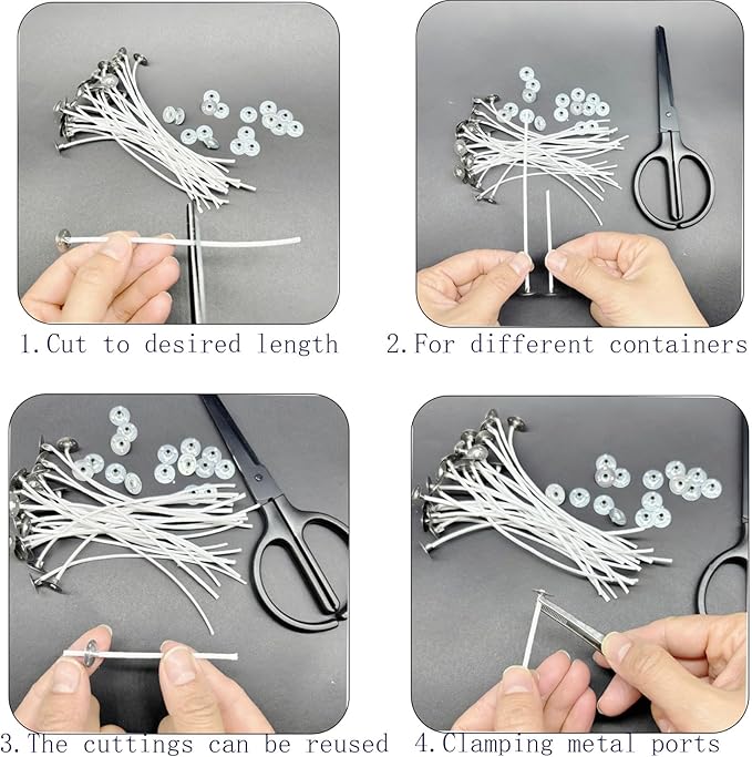 100Pcs Candle Wicks 4 Inch,100pcs Candle Wick Stickers,Candle Wick Centering Device,20 Pcs Metal Sustainer Tabs,5pcs Candle Wick Holder Materiales para Hacer Velas