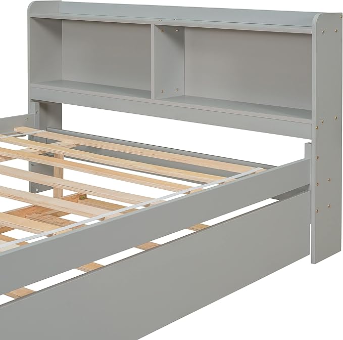 Harper & Bright Designs Full Size Bed Frame with Trundle, Full Size Platform Bed with Twin Trundle Under, Grey