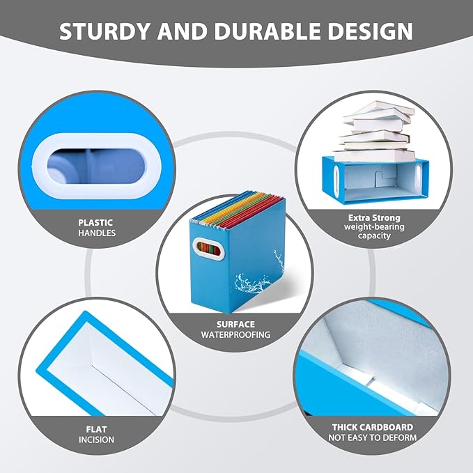 Hanging File Organizer Box, 3 Pack Blue Cardboard File Folder Holder for Letter Size, Portable Desk Document Storage with Handles, for Office,Home,School