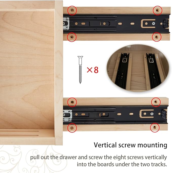 Fully Assembled Drawer Wood Pull Out Tray Drawer Box Kitchen Cabinet Organizer, Cabinet Slide Out Shelve, Wooden Pull-Out Shelf(12'' W×10'' D×3'' H)
