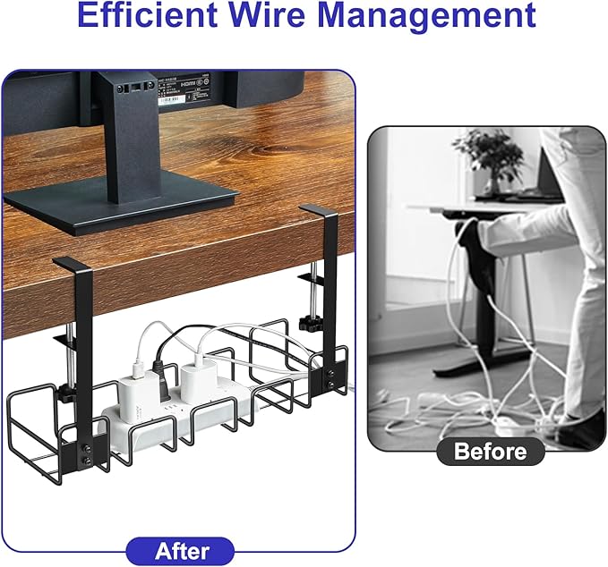 OneLeaf Under Desk Cable Management Tray - No Drill Wire Management Rack for Office, Computer Desk Accessories with Cable Organization