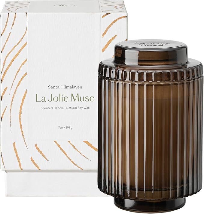 LA JOLIE MUSE Sandalwood Candles, Scented Candles for Home, Candle Gifts for Women & Men, Glass Jar Candle, 40 Hours Burning Time, Santal Himalayen, 7oz
