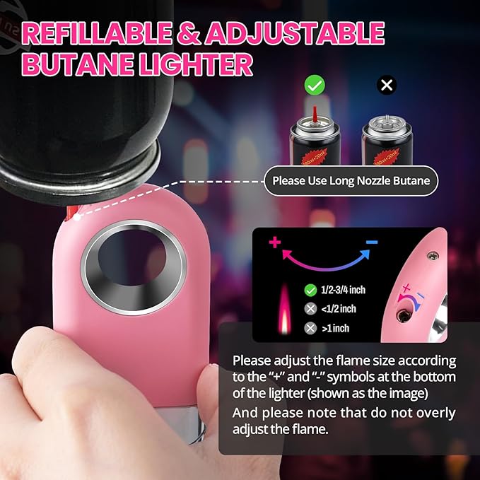 Cool Torch Lighter, Creative Fidget Lighter, Jet Flame Keychain Lighters Refillable Butane Torch for Candle BBQ, EDC Pocket Lighters, Unique Gifts for Men Women (Pink)