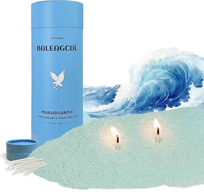 Pearled Candle 18oz(1.1lb) with 30 Cotton Wicks - MANNYCOM Blue Sea Salt Tranquility Scented Powder Wax Refillable Candles Burns up to 110 Hours Non Toxic for Handmade Wedding and Party Decorations