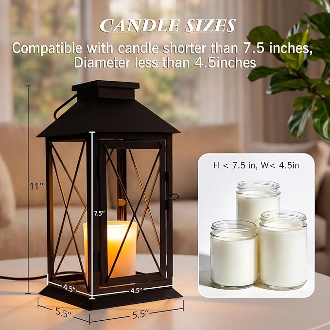 Candle Warmer Lamp Morden Farmhouse Lantern, Vintage Candle Lamp Warmer for Jar Candles, House Warming Gifts New Home Décor Black Large Lantern