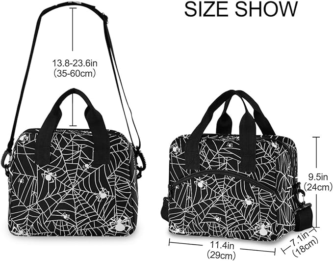 CBBYY Goth Spider Web Lunch Bags for Women Men, Reusable Insulated Lunch Box, Adjustable Shoulder Straps Tote Lunch Bag for Work Picnic School