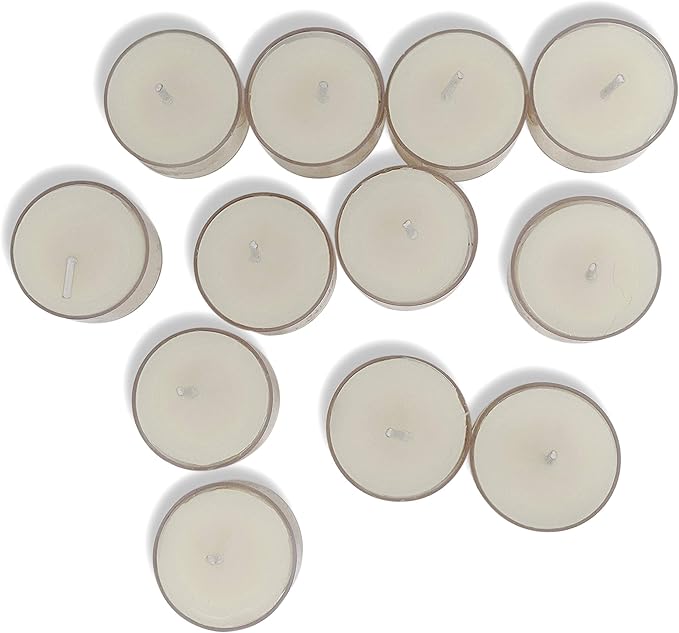 Hyoola Pure White Beeswax Tea Lights, Handmade Decorative Unscented, Tealight Candles, 4 Hour Burn Time, Clear Cup (Pack of 12)
