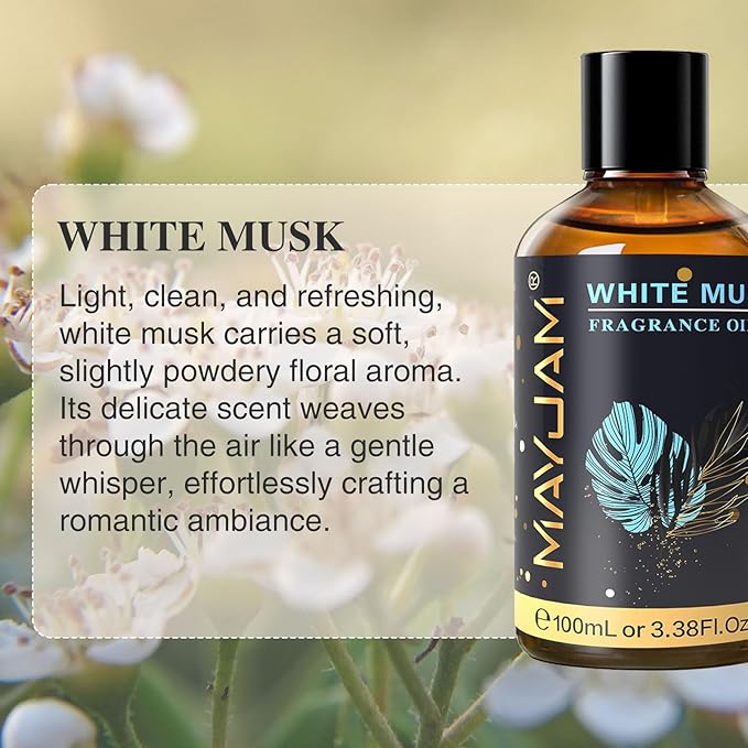 MAYJAM 100ML/3.38FL.OZ White Musk Fragrance Oils with Glass Dropper, Essential Oils for Diffusers for Home, Long Lasting Scented Oils for Diffusers Soap Candle Making
