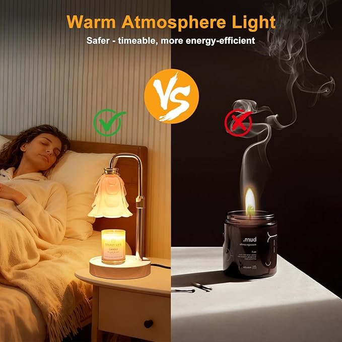 Flower Candle Warmer Lamp with Timer and Dimmer 4-Level Dimmable Adjustable Height Light Heat Lamp for Jar Candles Modern Cute Home Decor for Living Room Bedroom Gold-Flower