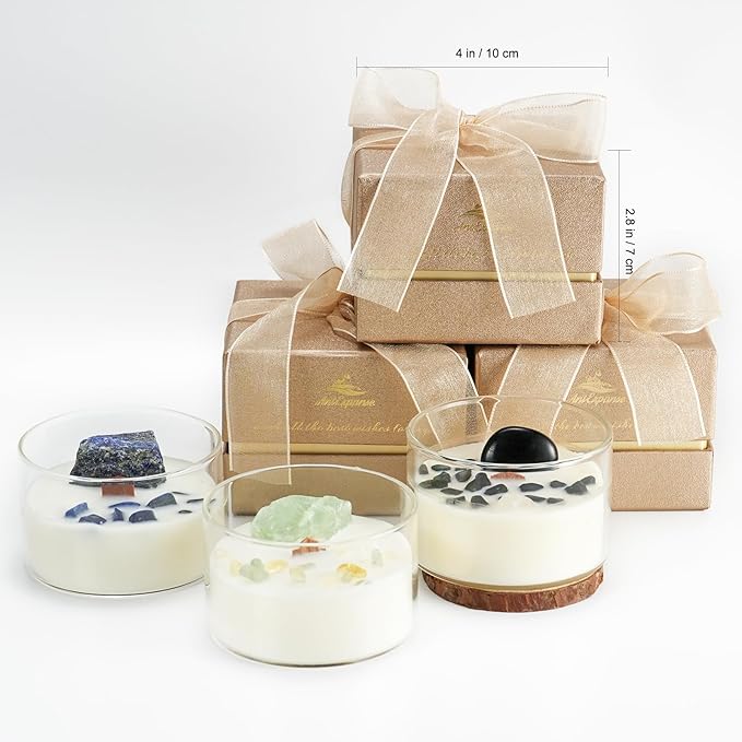 Premium Vanilla Scented Soy Candles with Wood Wick & Healing Crystals Inside, 55-Hour Non-Toxic Aromatherapy Home Scented Candle Gifts for Women, Mom, Birthday, Meditation, Spa (7oz)
