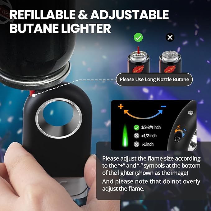 Cool Butane Torch Lighter, Funny Keychain Lighters for Candle BBQ, Refillable&Adjustable EDC Pocket Lighter with Windproof Jet Flame, Unique Gifts for Men Women (Black)