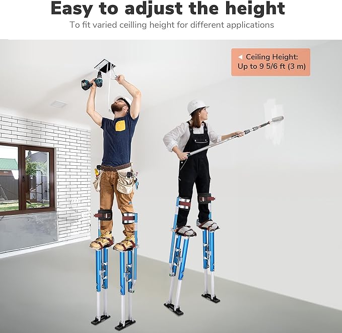 Yescom Drywall Stilts 36" - 50" Adjustable Aluminum Drywall Tools with Comfort Leg Pads for Sheetrock Painting Parade Costume Cleaning String Light Decor - Blue