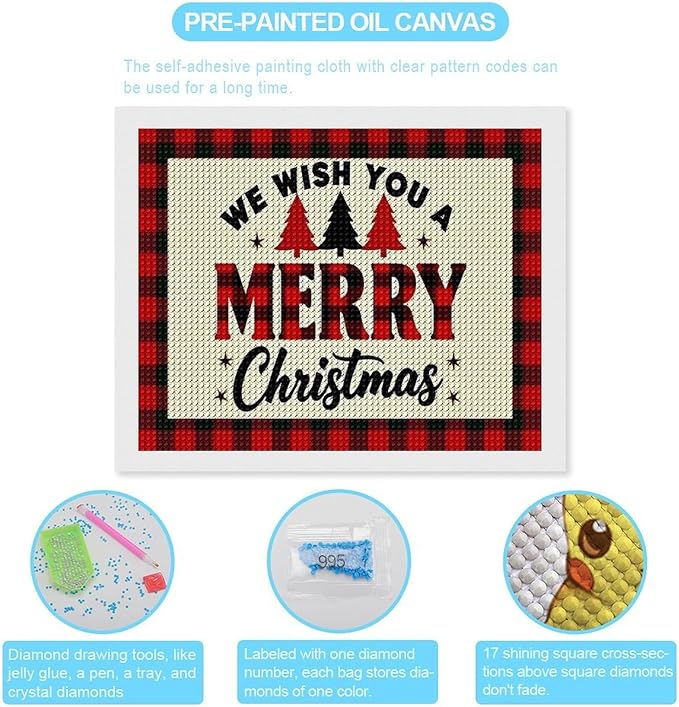 AIVKIEJK Diamond Painting Kits for Adults - Merry Christmas Welcome Painting DIY 5D Full Drill Diamond Dots Paintings with Diamonds Gem Art and Crafts Home Decor 16"x20"