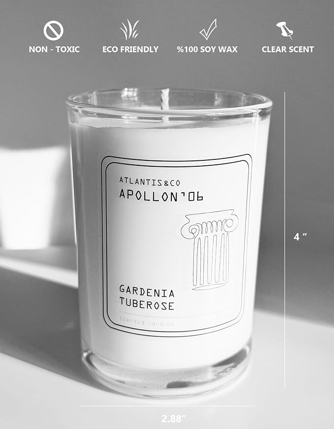 Atlantis&Co Candle Gardenia Tuberose Scented Candle, 8oz Jar with Long-Lasting Burn, Giftable, Holidays,Birthdays