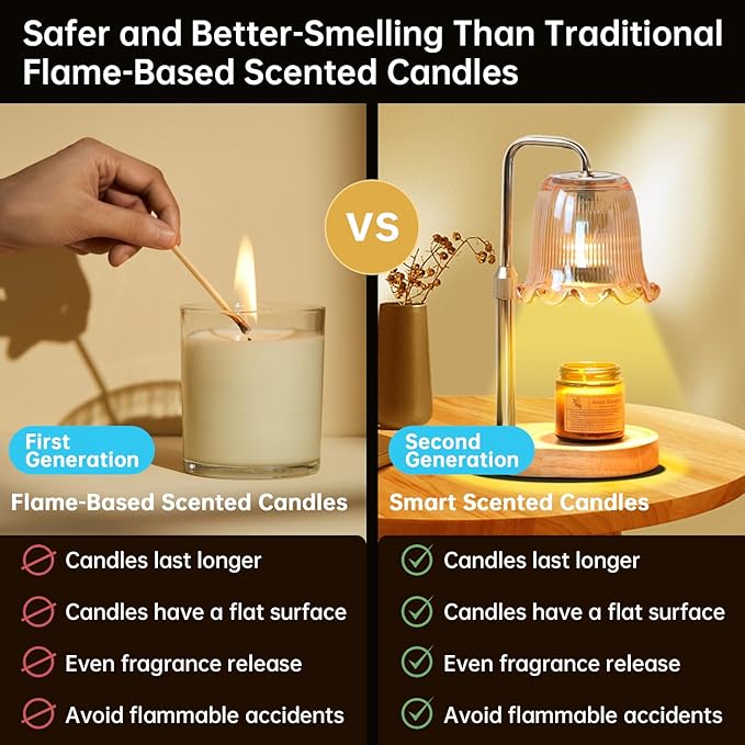 Candle Warmer Lamp with Timer Dimmable, Adjustable Height, House Warming Gifts New Home Decor, Mothers Day Birthday Gifts for Mom Women, Bedroom Decor with 2 Bulbs (Gifts for Women)
