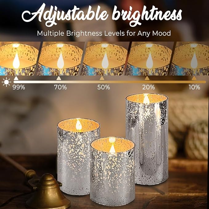 Rechargeable Flameless Candle, Flickering LED Pillar Glass Fake Candle with Remote and Timer, Built-in Battery Real Wax Electronic Candle for Room Decoration, Set of 3