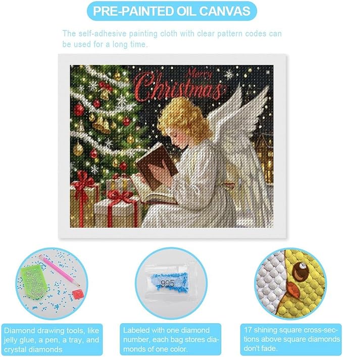 AIVKIEJK Diamond Painting Kits for Adults - Merry Christmas Angel Welcome Painting DIY 5D Full Drill Diamond Dots Paintings with Diamonds Gem Art and Crafts Home Decor 16"x20"