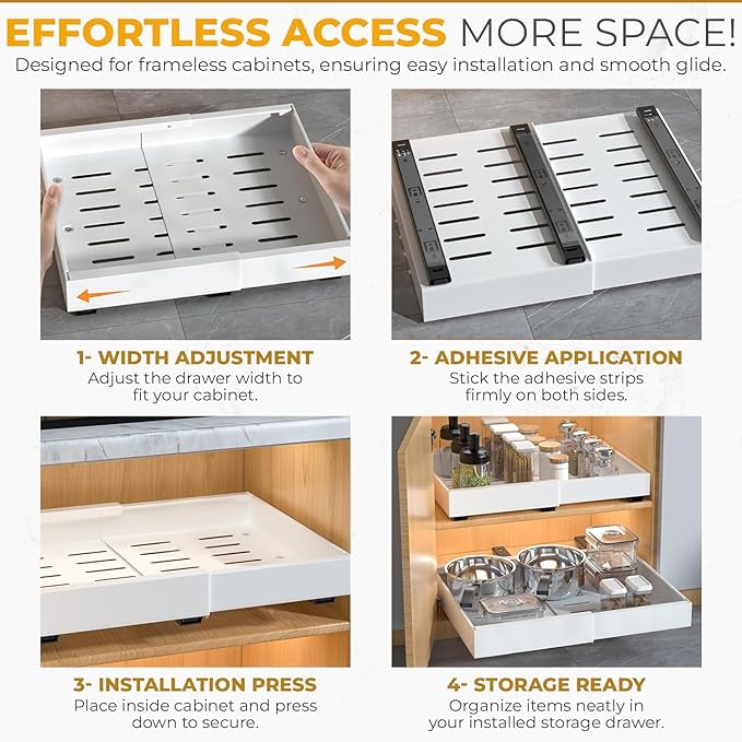 1pack Pull Out Under Sink Organizer – Expandable Sliding Cabinet Shelf for Kitchen, Bathroom, Pantry – Heavy Duty Metal Storage Rack for Cleaning Supplies and Bottles (White, 12.5-19.6 x 17 Inch)