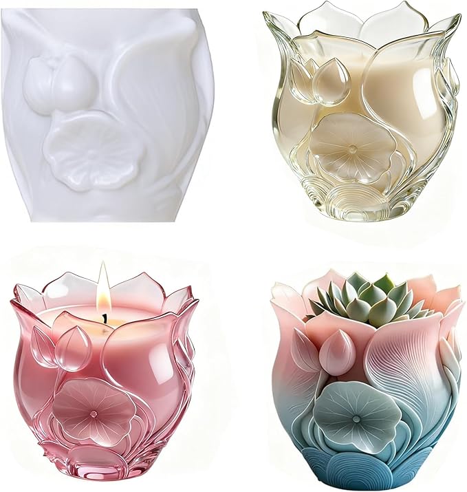 Lotus Resin Molds Silicone - Reusable Classic Design for Casting with Epoxy Resin, Concrete, and Plaster to Create DIY Home Decor, Cosmetic Organizers, and Plant Pots ﻿