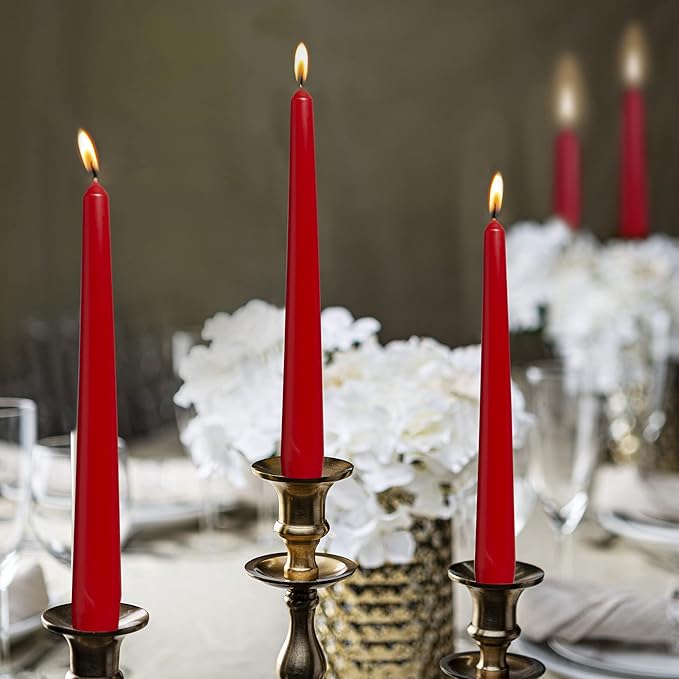 BOLSIUS 60 Count Unscented 10 Inch Red Household Taper Candles - 8 Hours Burn Time - Premium European Quality - Smokeless Dripless Taper Candlestick - Great for Special Occasion, Church, and Everyday