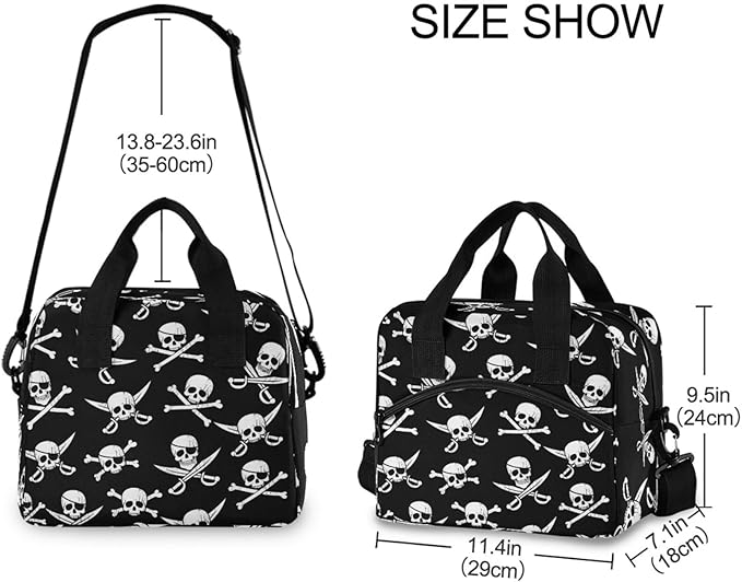 CBBYY Pirate Skull Lunch Bags for Women Men, Reusable Insulated Lunch Box, Adjustable Shoulder Straps Tote Lunch Bag for Work Picnic School