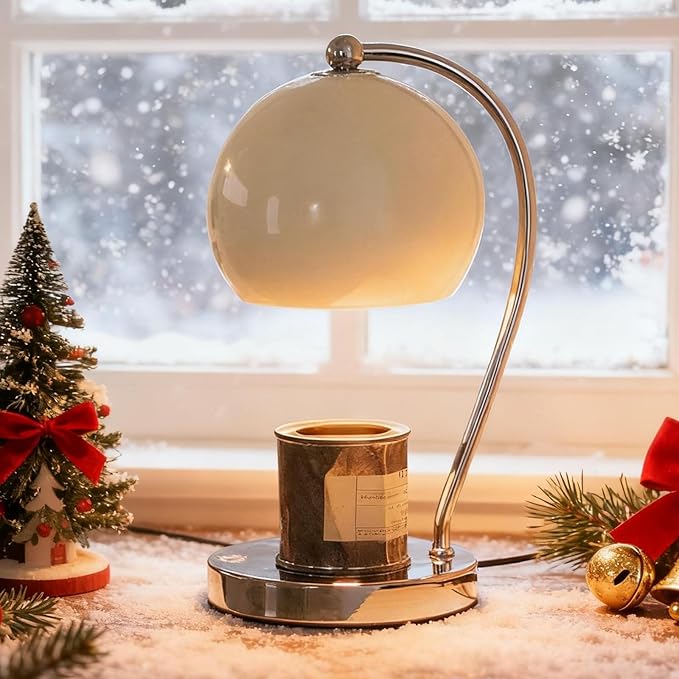 Modern Candle Warmer Lamp, Wide Base Candle Warming Lamp with Timer and Dimmer, Adjustable Wax Burner Light Top Down for Wax Melting, Home Art Decor (White)