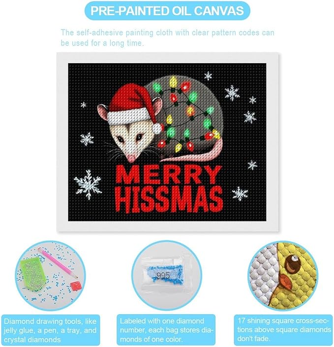 AIVKIEJK Diamond Painting Kits for Adults - Christmas Possum Merry Hissmas Painting DIY 5D Full Drill Diamond Dots Paintings with Diamonds Gem Art and Crafts Home Decor 16"x20"