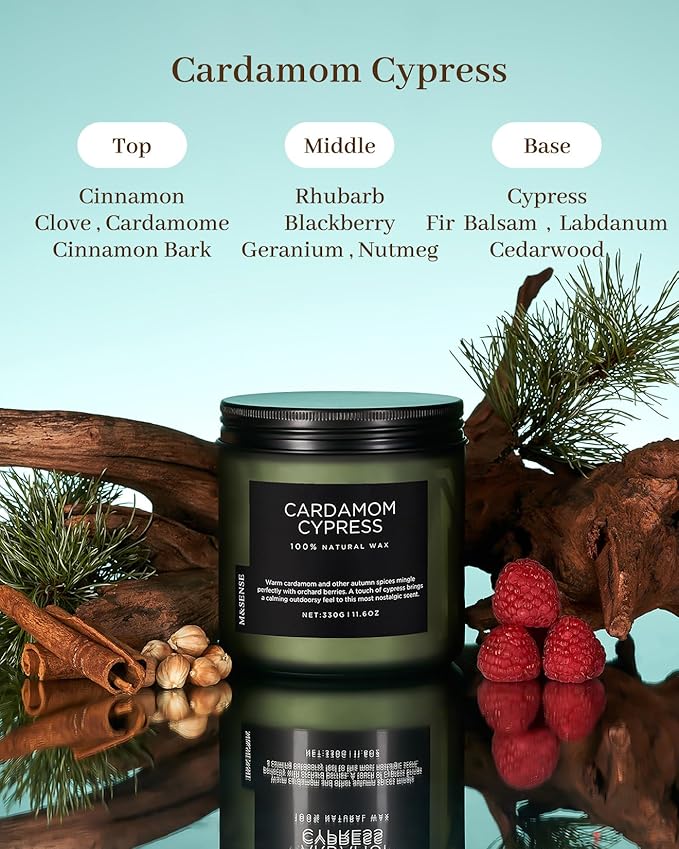 M&SENSE Cardamom Cypress Fir Large Scented Candles for Home 2 WIC 11.6oz 70 Hours Long Lasting Slow Burning Woody Scented for Birthday Holiday Gifts