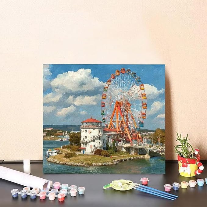 Paint by Numbers Kit for Adults Playground Paint by Numbers Ferris Wheel DIY Crafts for Adults Canvas Paintings Kits, Hobbies for Women Art With Accessories for Gifts 32x32 Inch Without Frame 3-72WF