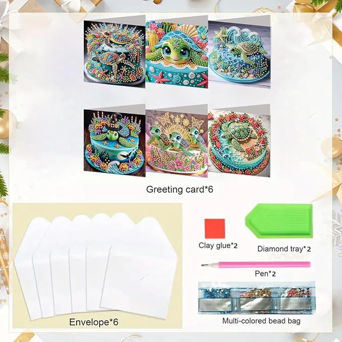 6PCS DIY Xmas Art Greeting Cards Congratulations Cards & Gifts (Turtle) for Home Wall Decor and Office Display Perfect DIY Craft Gift for Adults and Kids
