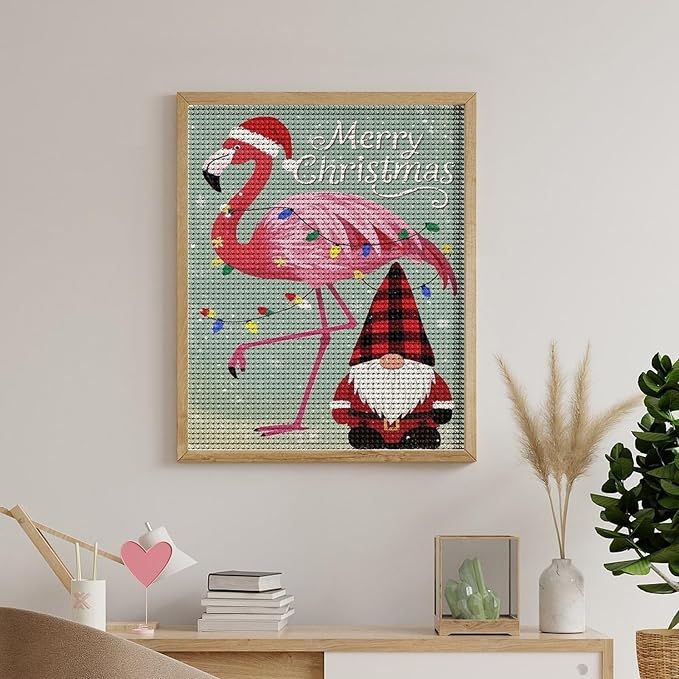 AIVKIEJK Diamond Painting Kits for Adults - Festive Flamingo Christmas Santa Hat Painting DIY 5D Full Drill Diamond Dots Paintings with Diamonds Gem Art and Crafts Home Decor 16"x20"