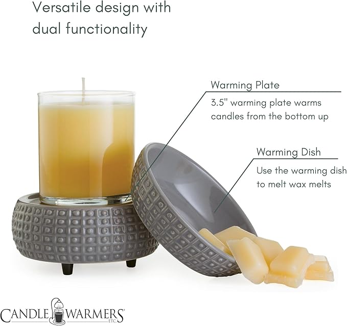 Candle Warmers Etc 2-In-1 Candle and Fragrance Warmer For Warming Scented Candles or Wax Melts and Tarts With To Freshen Room, Slate