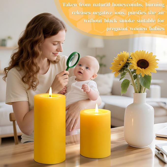 2.8x8in Beeswax Pillar Candles-1pcs,145H Long Burning,Emergency Beeswax Candles,Non Toxic Natural Bees Wax Candles for Home