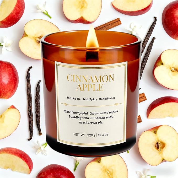 Scented Candles for Home–2 Pack Wood Wick Cinnamon Apple Scented Candles,Long Lasting Natural Soy Wax Candles with Gift Boxes,Cozy Aromatherapy Candle for Home Decor
