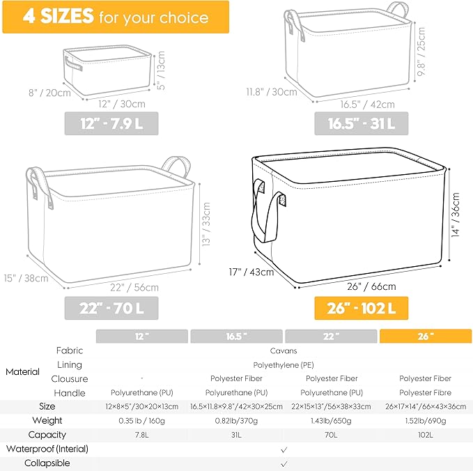 Hinwo 102L XXL Storage Bins, 2-Pack Closet Organizers and Storage, Foldable Clothes Storage Baskets with Handles, Containers for Clothing, Blanket, Comforters, Toys, Bedding (Black Stripe)