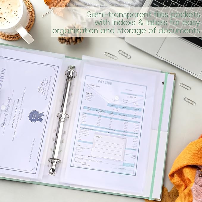 XKDOUS Document Organizer with Gold-Foiled Hardcover, 9 Pockets & Labels 3 Ring Binder for Important Papers End of Life Planner Expanding File Storage Accordion Folio Folders