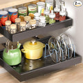 Delamu 16" Deep Pull Out Cabinet Organizer with 6 Dividers, Expandable (11.7 "-20" W) Pull Out Drawers for Cabinets, Cabinet Trays Pull Out for Cabinets in Kitchen, Pantry or Bathroom, Black, 2 Pack